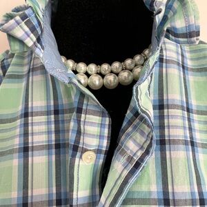 Upcycled Chaps Men’s Short-Sleeve Plaid Shirt in Mint Green and Blue